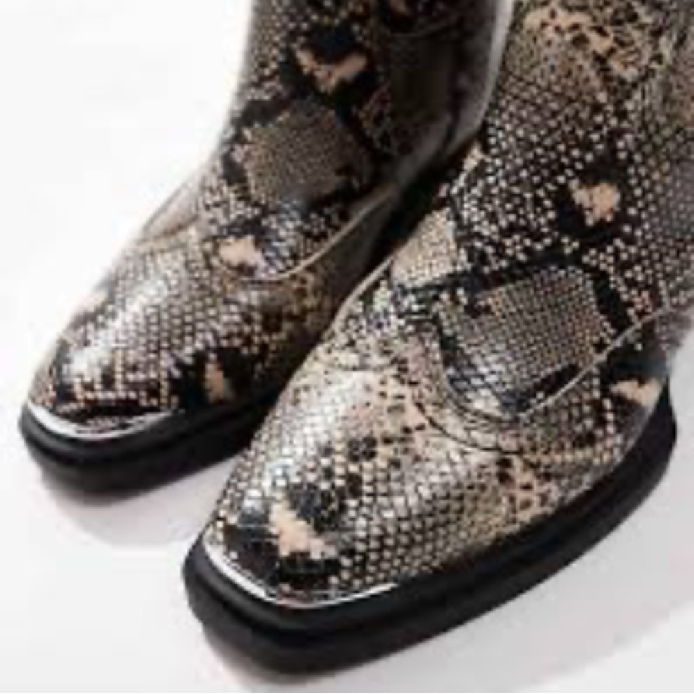 ASOS Snake Print Heeled Boots - Black and Cream